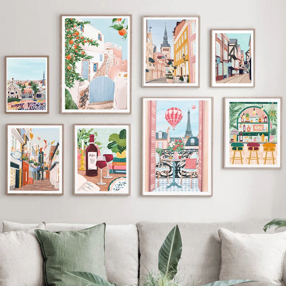 Commercial Printing Shop - 1 ชิ้น ภาพวาดบนผ้าใบไร้กรอบ โปสเตอร์ผ้าใบสไตล์มินิมอล ถนนเชิงพาณิชย์ ร้านกาแฟ