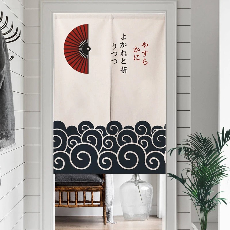 Commercial Fabric Printing - ม่านพับญี่ปุ่น VIKAMA ลายคลื่นอุคิโยะเอะ ผ้าม่านเนโรเน สำหรับห้องน้ำ ห้องเชิงพาณิชย์