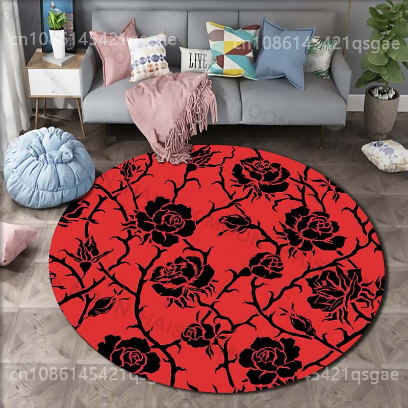 พรมทรงกลมพิมพ์ลายดอกกุหลาบสีดำ - Printing On Commercial บทวิจารณ์และราคา